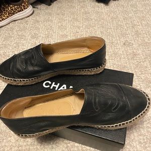 Chanel black leather Espadrilles